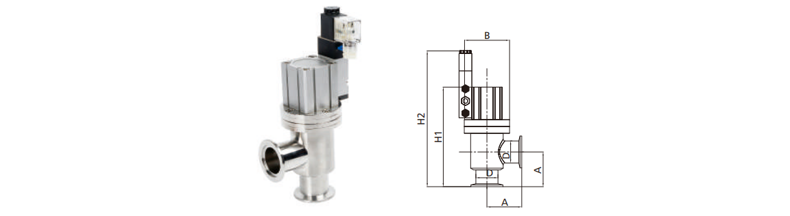 KF Vacuum Pneumatic L Type Angle Valve with Weld/Forming Bellow NC Fitting NW16-NW50 Sealed Flapper SS304 SS316L Stainless Steel KF16-KF50 details
