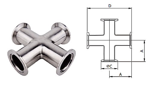  KF Equal Cross 4-Way Adaptor Semiconductor Vacuum Fitting Stainless Steel SS304/SS316L Flange details