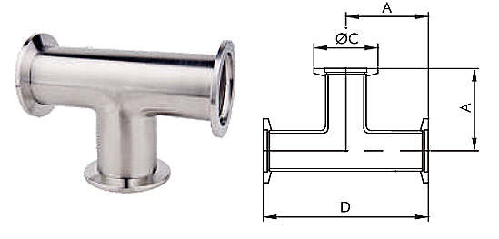 SS304/SS316L Vacuum Fittings NW/KF Stainless Steel 3-Way NW16-NW50 Stainless Steel Equal Tee KF16/KF25/KF40 Flanges  for Semiconductor supplier