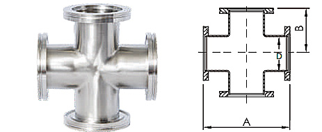 ISO-K Cross Vacuum ISO-K Cross SS304 SS316L Stainless Steel ISO63-ISO160 Flange Clamp High Quality Vacuum Four-way Cross Fitting NW63-160 manufacture