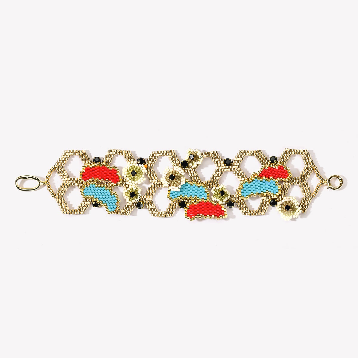 Handmade Miyuki Seed Bead Reversible Statement Bracelet, Bohemian Colorful Floral Wide Cuff Bracelet, Ethnic Boho Jewelry for Women, Yiwu Lancui, Marrinu,Custom Design Available,MZ-007-02