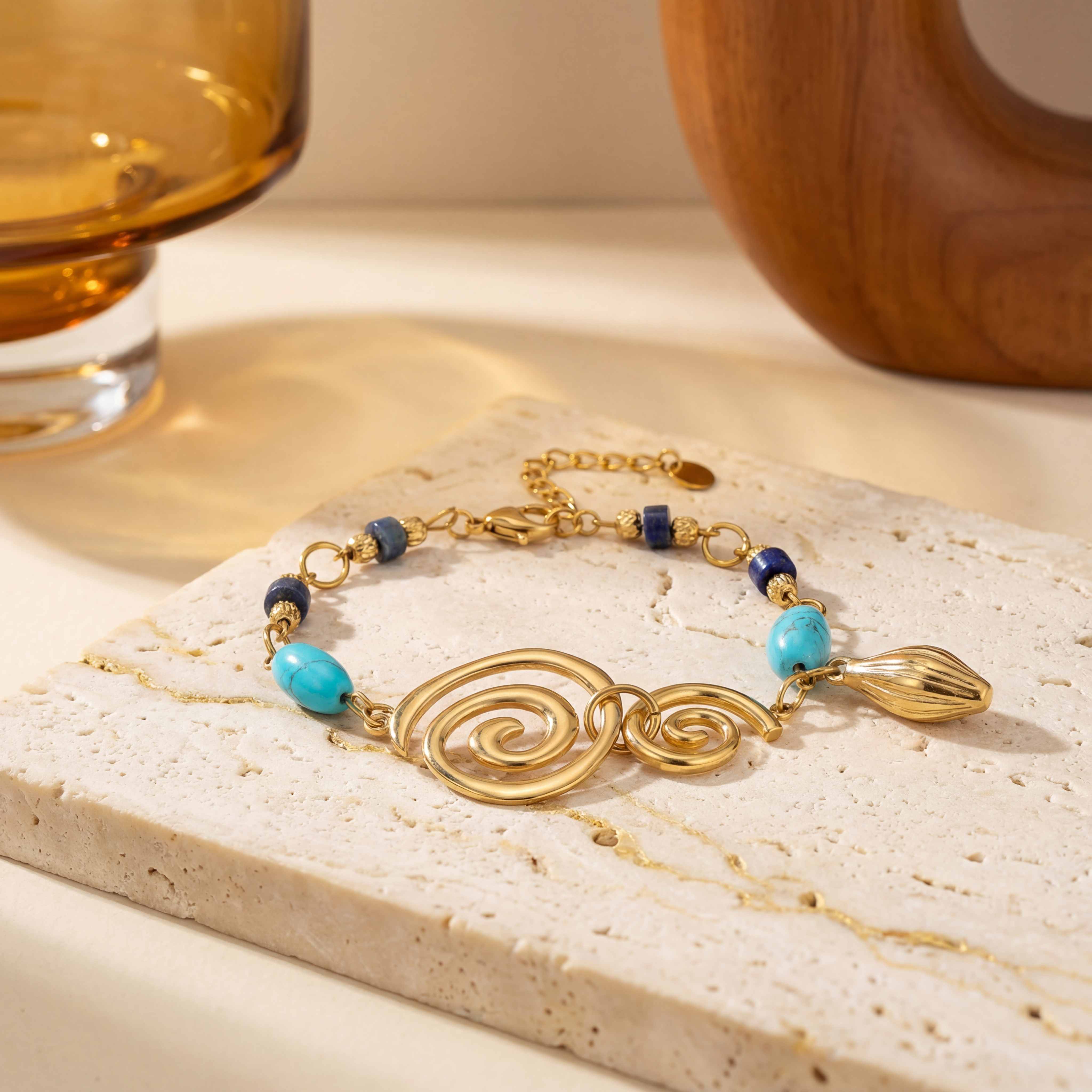 marrinu Türkis- und Lapislazuli-Kunst-Spiral-Armband aus Edelstahl, minimalistischer Luxus-Schmuck BXGT-02
