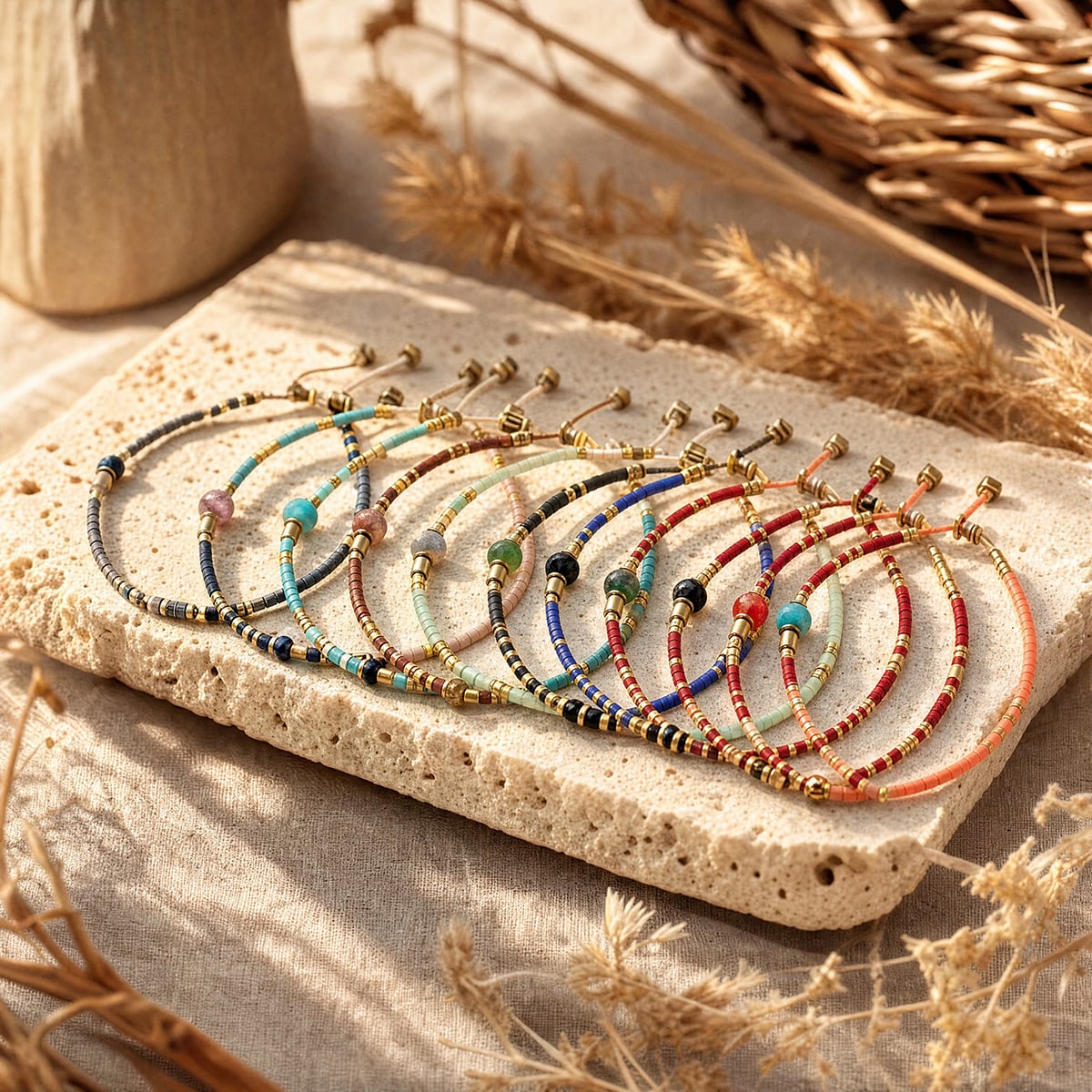 Håndlavet Miyuki-perle-armbånd boho naturlig sten justerbart trækkord-armbånd O16BMI278