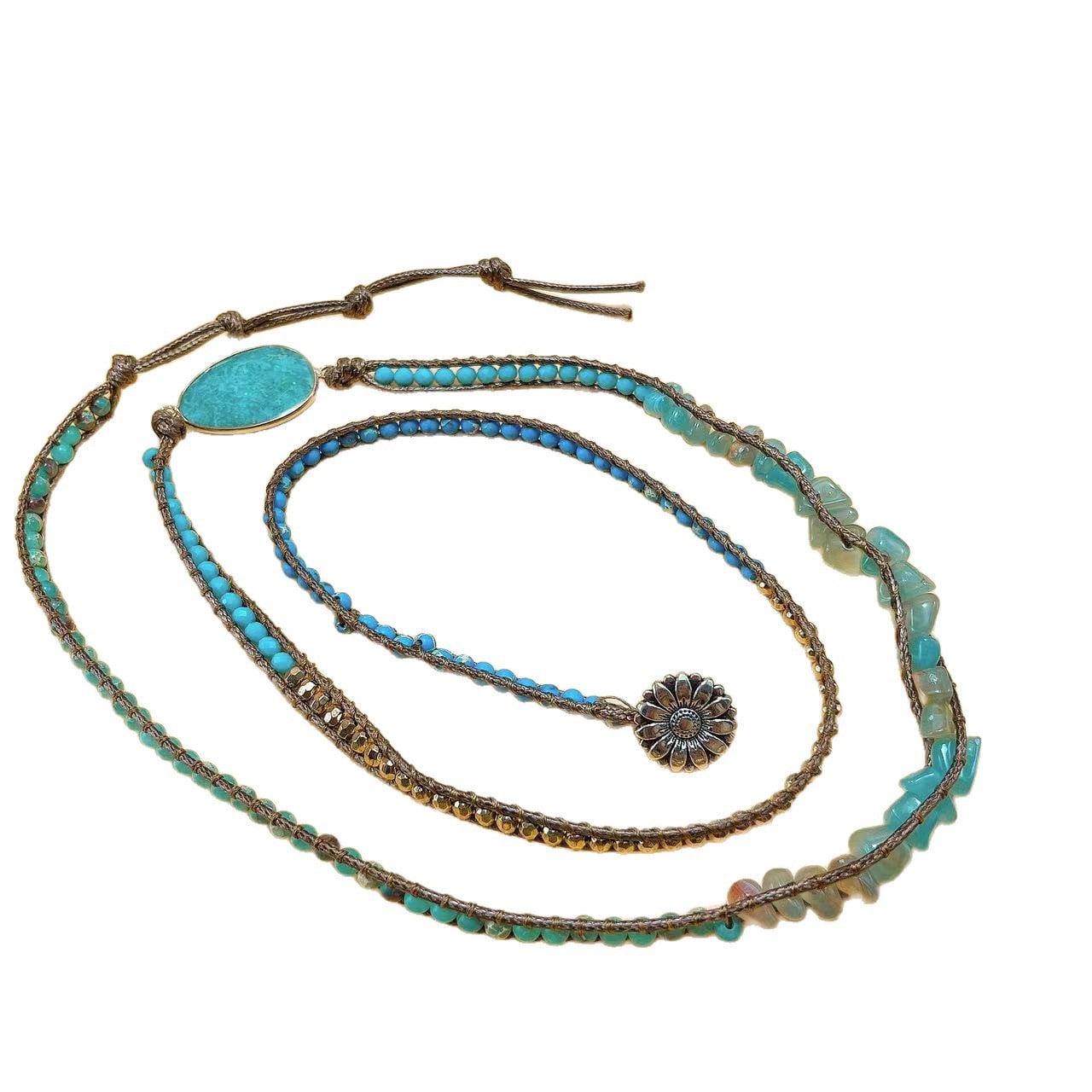 Boho-håndlavet multiwrap-armbånd med naturlige stenperler, 5 strænge, stakbart charmarmbånd, varenummer O16BMI281
