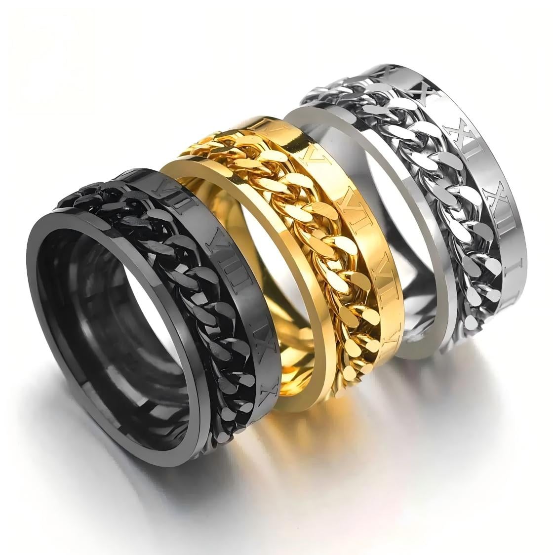 Rotatable Chain Stainless Steel Ring | Roman Numeral Cool Fidget Ring, Unisex Couple Jewelry|Marrinu