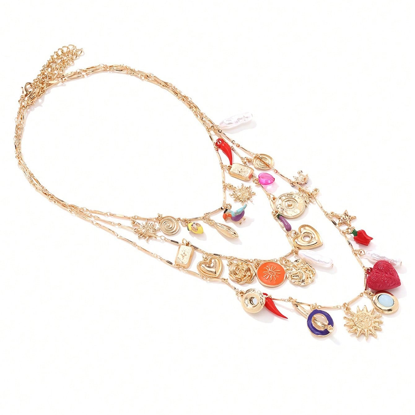 Modern Boho Multi Layer Charm Stainless Steel Necklace Colorful Pendant Stackable Necklace