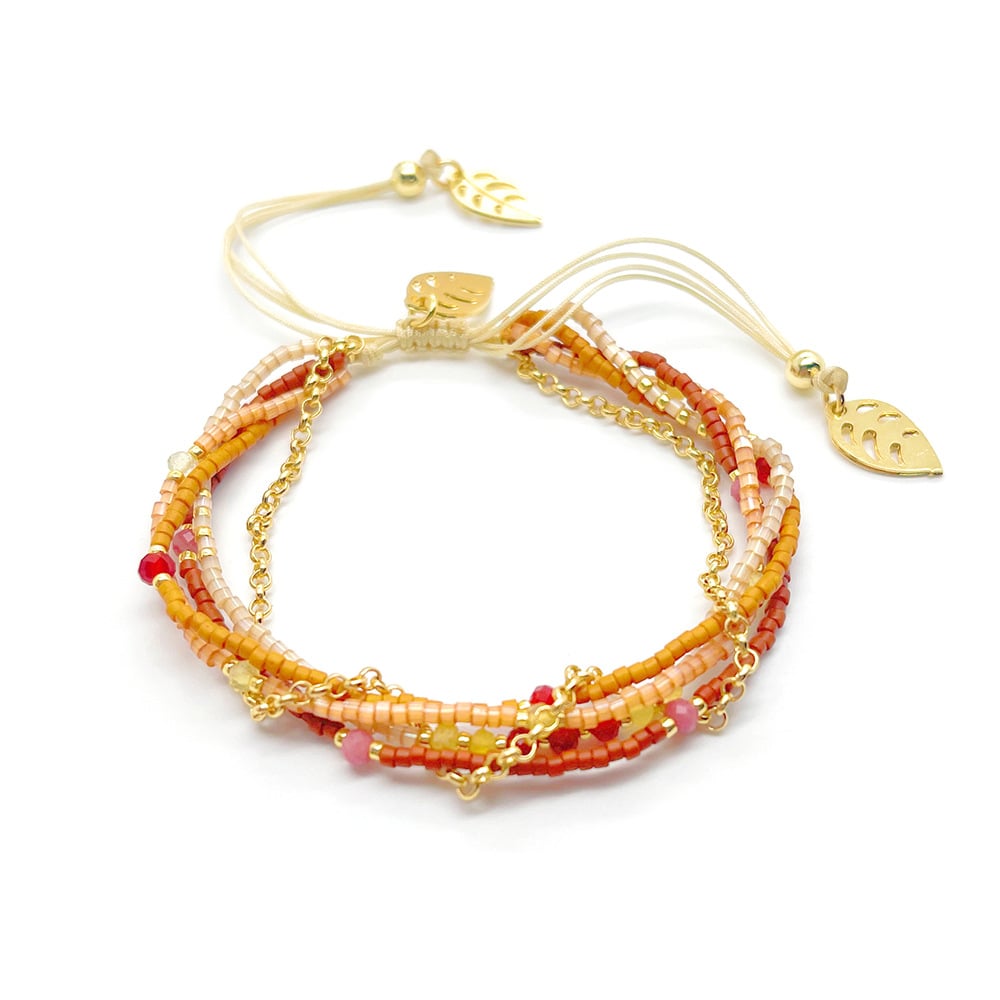 Boho Handmade Miyuki Beads Multi-Layer Stackable Bracelet Gold Leaf Adjustable Woven Bracelet SKU O16BMI248