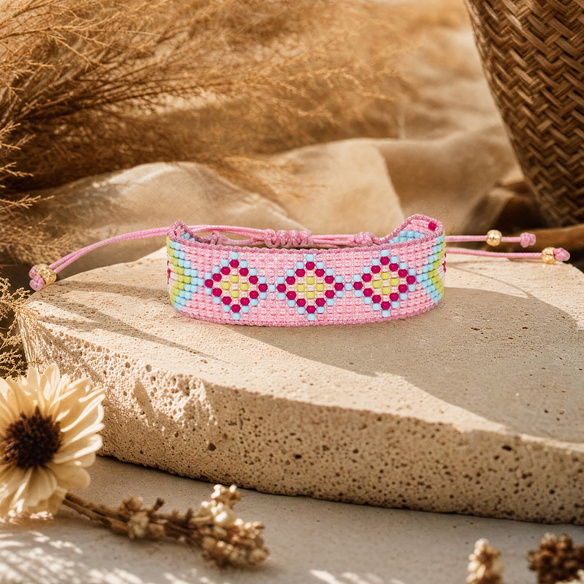 Boho Handmade Miyuki Bead Adjustable Bracelet, Ethnic Geometric Friendship Prayer Bracelet SKU O16BMI275