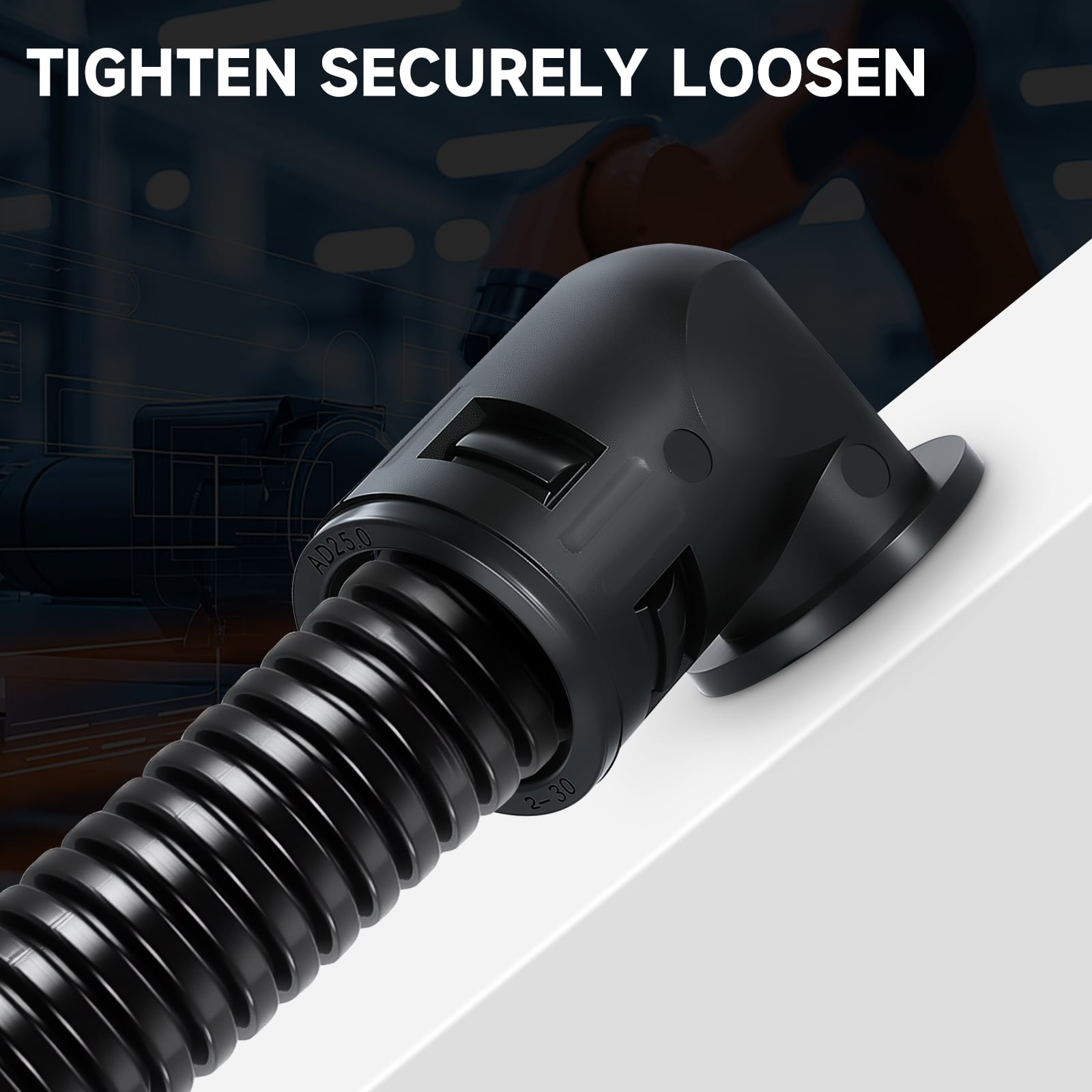 Quick Elbow Connector Cable Wire & Corrugated Flexible Conduit Plastic