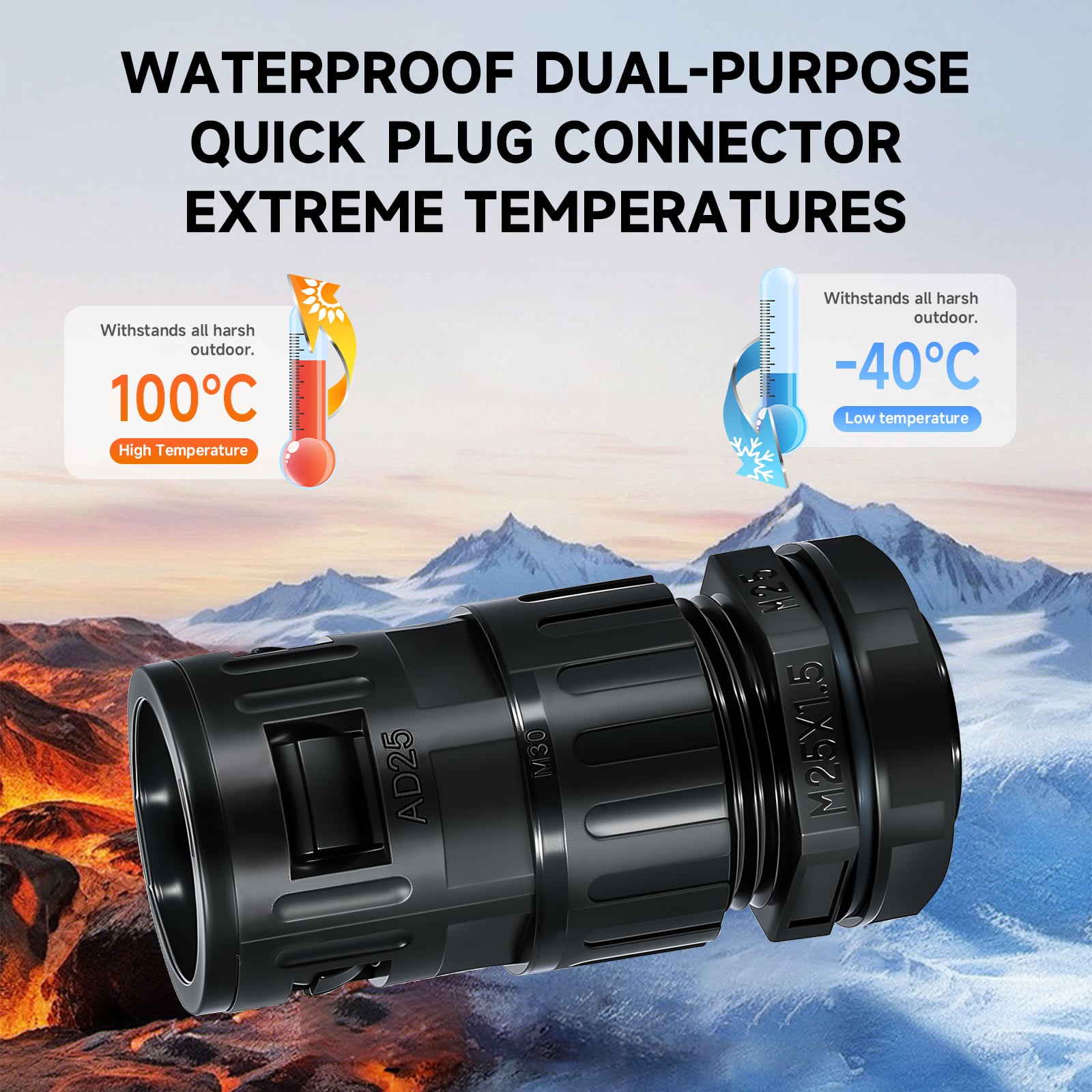 PA66 Dual-function Quick Connector Black Corrugated Pipe Cable Gland
