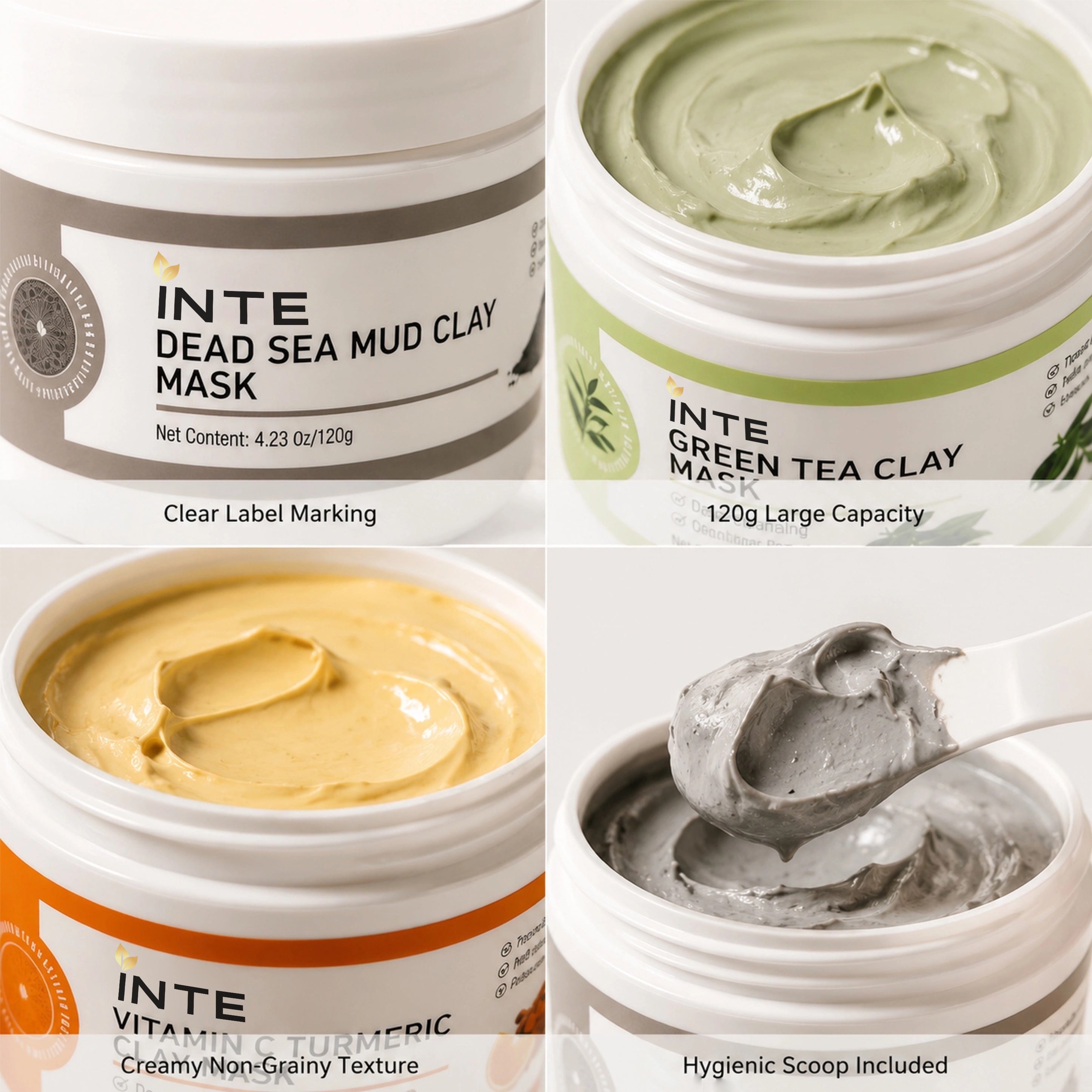 OEM ODM Three Color Facial Clay Mask Set Turmeric VC Green Tea Dead Sea Mud Mask Deep Pore Cleansing Oil Control Skin Care Mask:Deep Cleansing Facial Mud Mask Set Oil Control Acne Brightening Clay Mask