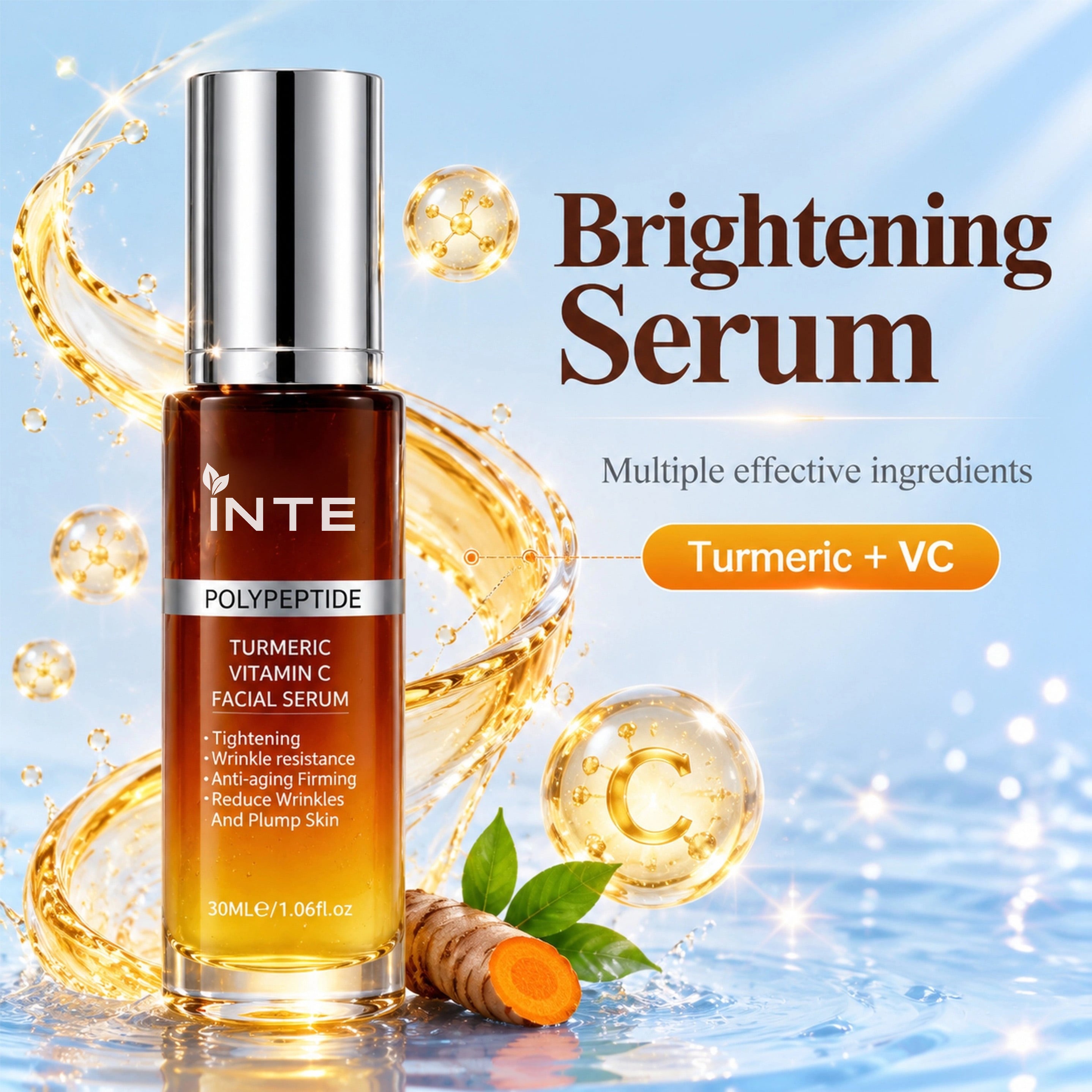 Polypeptide Turmeric & Ergothioneine Anti-Aging Brightening 5-Step Skin Care Kit Facial Cleanser Eye Cream VC Serum Lotion Firming Face Cream Fade Fine Lines Dull Skin Private Label OEM Custom Logo Wholesale