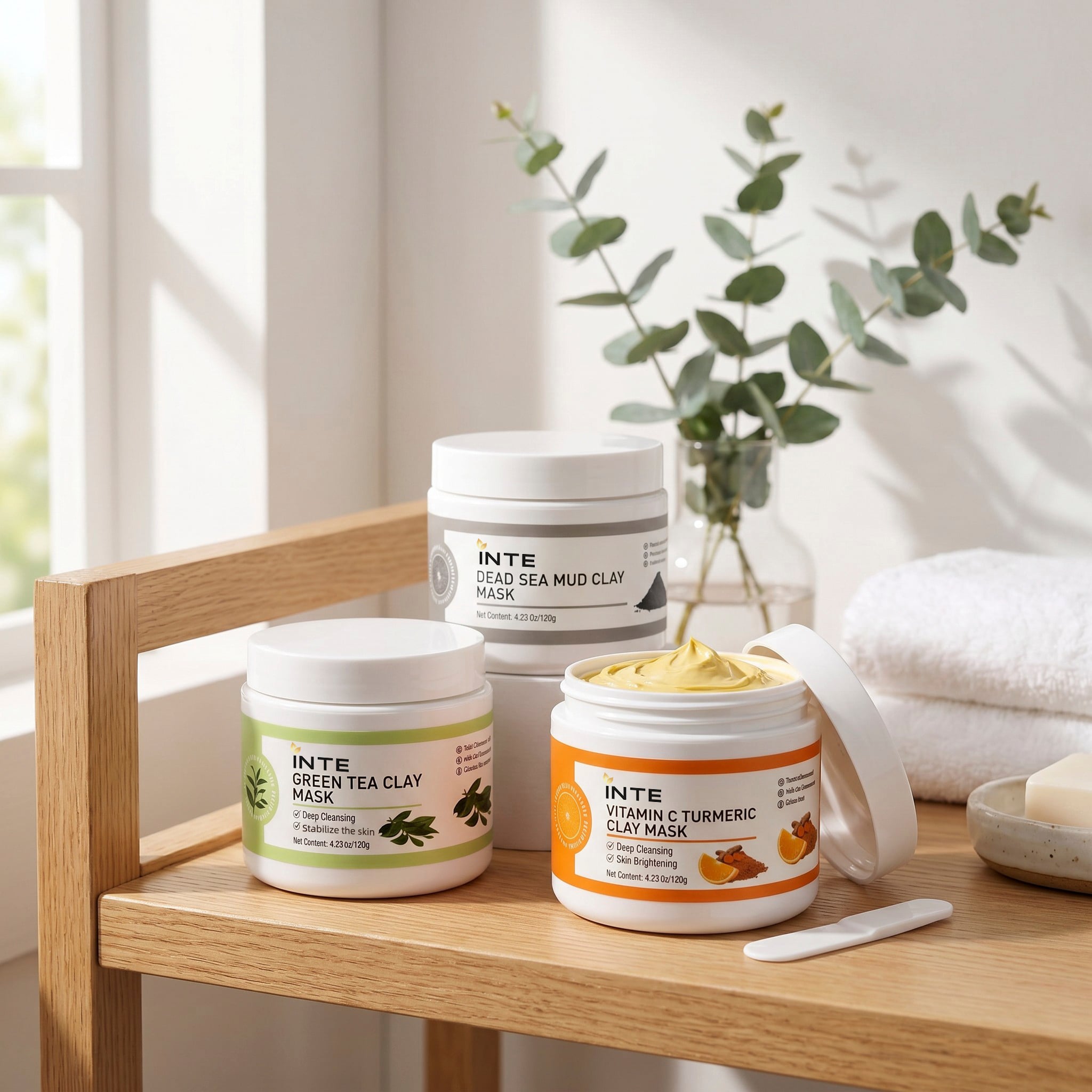 OEM ODM Three Color Facial Clay Mask Set Turmeric VC Green Tea Dead Sea Mud Mask Deep Pore Cleansing Oil Control Skin Care Mask:Deep Cleansing Facial Mud Mask Set Oil Control Acne Brightening Clay Mask