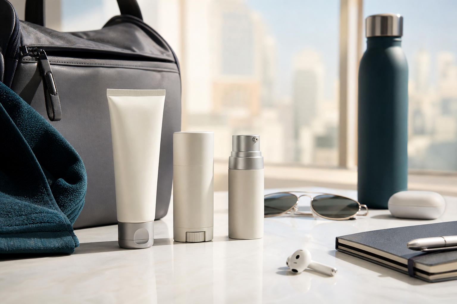 Portable unbranded face sunscreen packaging for men’s daily commuting and reapplication.png