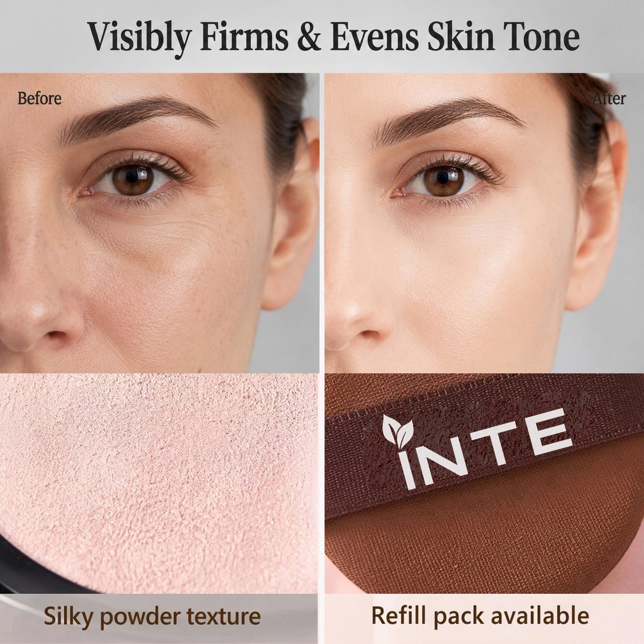Collagen Lifting Cushion & Setting Powder Duo Porcelain#01 2 In 1 Makeup Kit With Refill Puff Firming Conceal Long Lasting Setting Powder Private Label Custom Logo OEM Wholesale