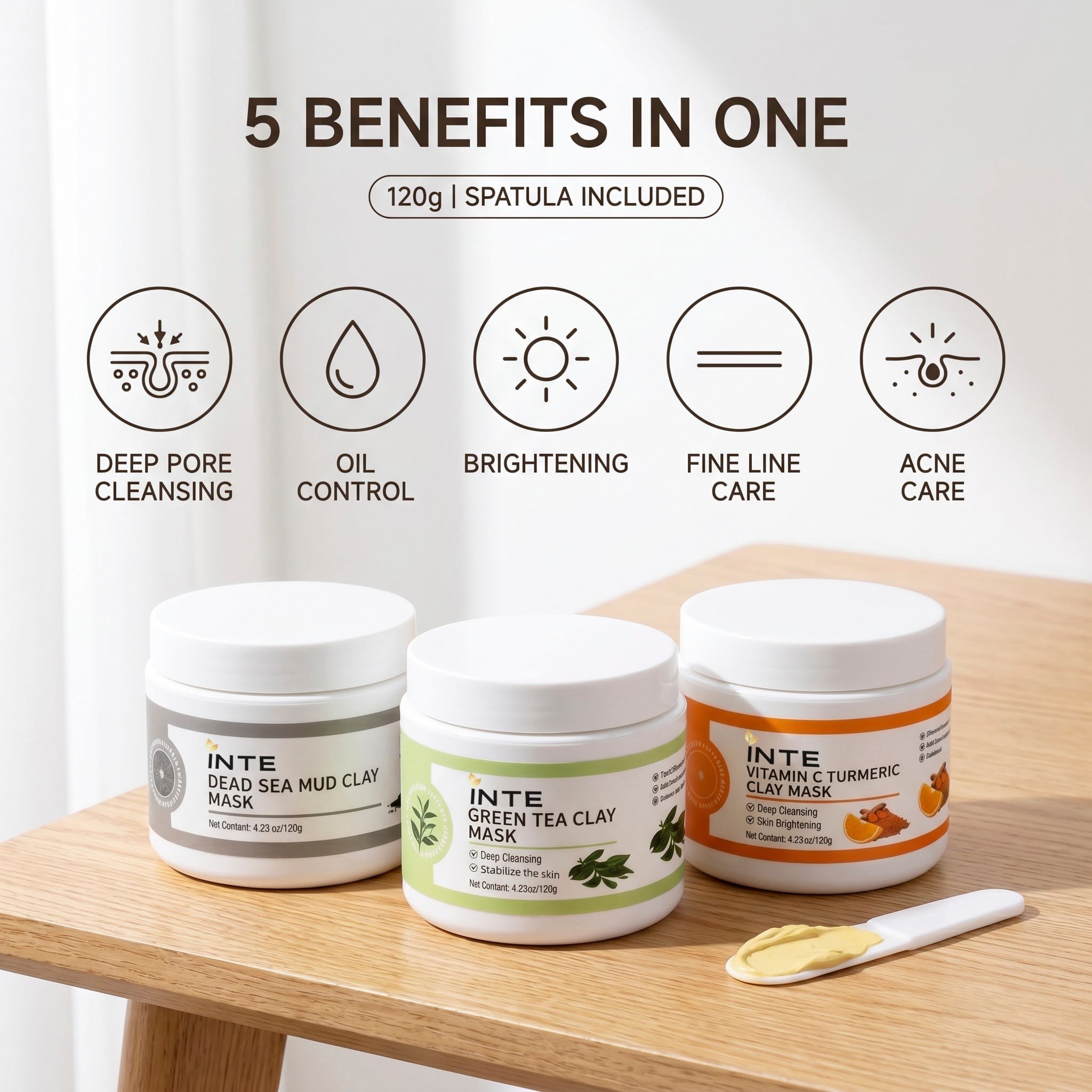 OEM ODM Three Color Facial Clay Mask Set Turmeric VC Green Tea Dead Sea Mud Mask Deep Pore Cleansing Oil Control Skin Care Mask: Deep Cleansing Facial Mud Mask Set Oil Control Acne Brightening Clay Mask