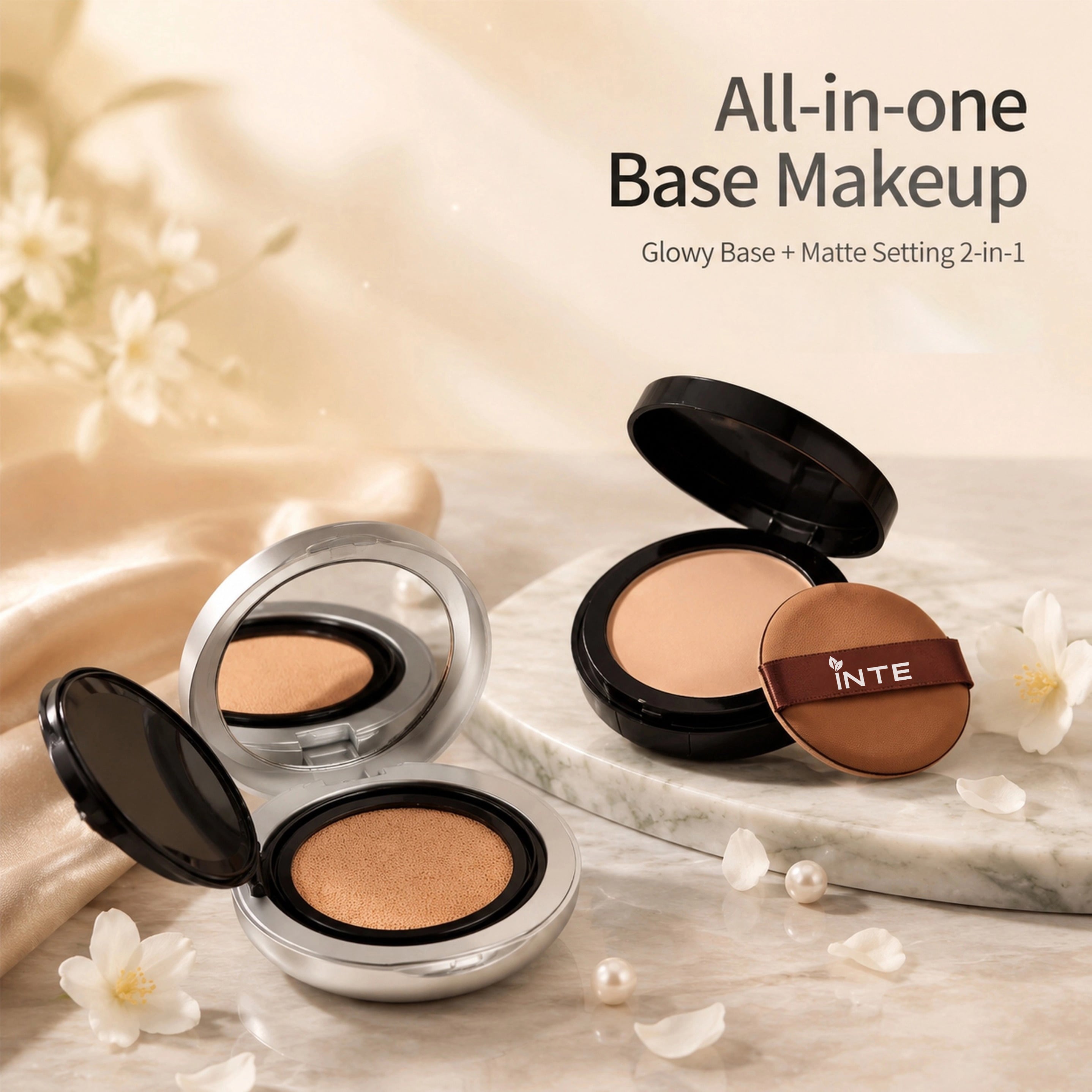 Collagen Lifting Cushion & Setting Powder Duo Natural#02 Full Coverage Makeup Kit With Cushion Refill Firming Hydrating Long Wear Powder OEM Private Label Wholesale