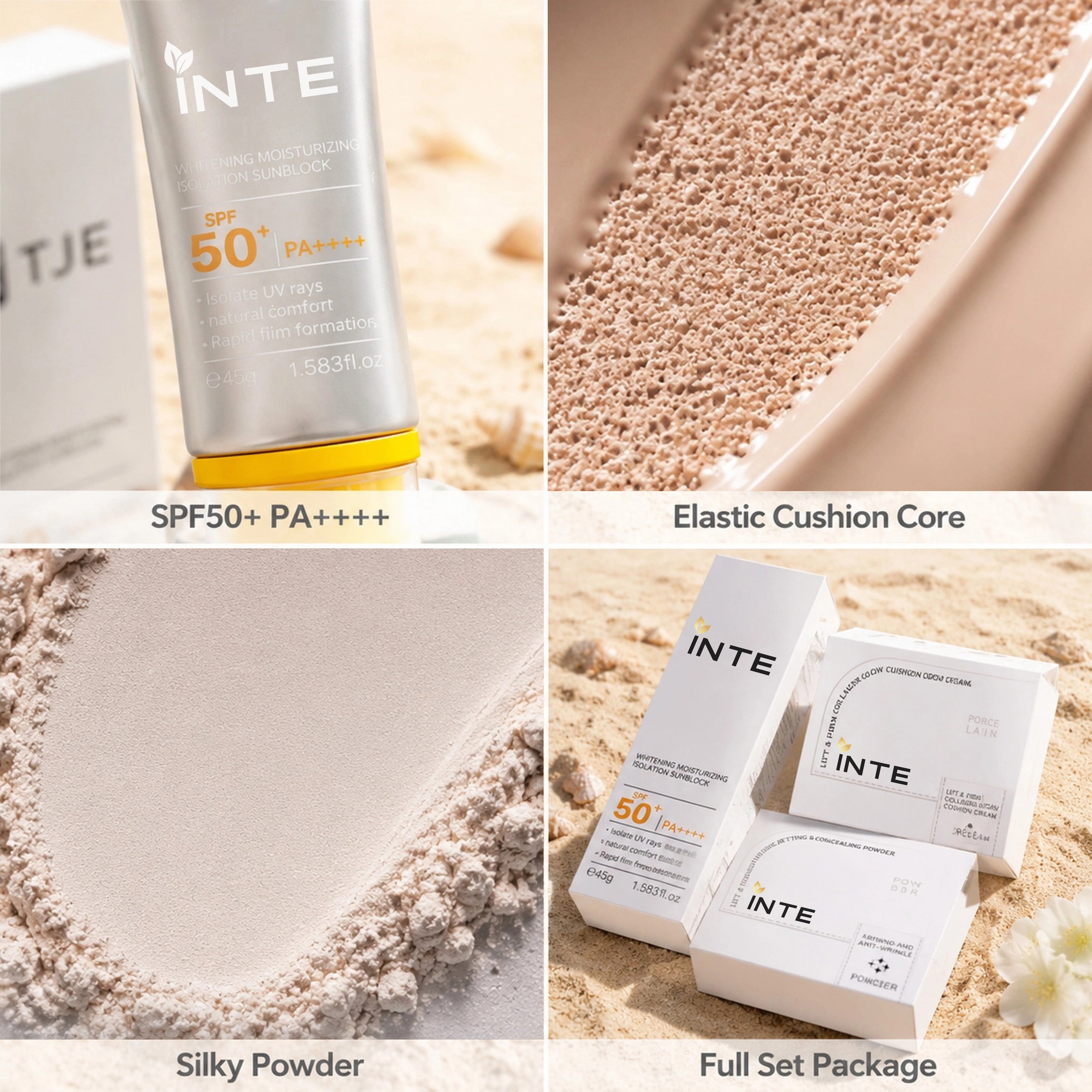 Collagen Brightening Base & Sun Protection Trio 3 In 1 Makeup Skin Care Set Collagen Glow Cushion Concealing Powder SPF50+ Whitening Sunscreen Firming Anti-Aging Private Label OEM Custom Logo Wholesale