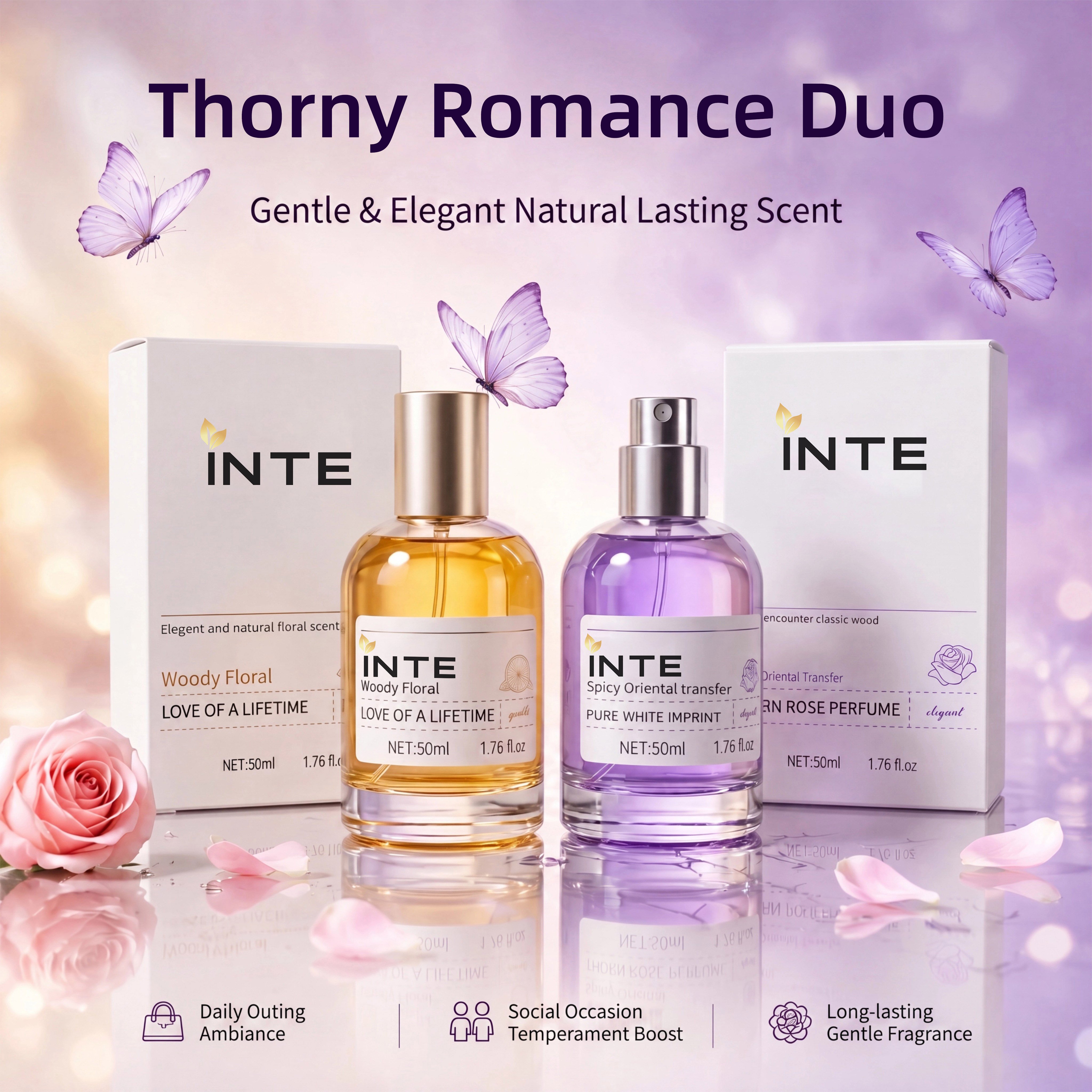 Thorny Romance Duo Perfume Set Thorny Rose & Love Of A Lifetime Long Lasting Woody Floral Perfume Gift Box Custom Logo Women Fragrance Kit OEM Wholesale