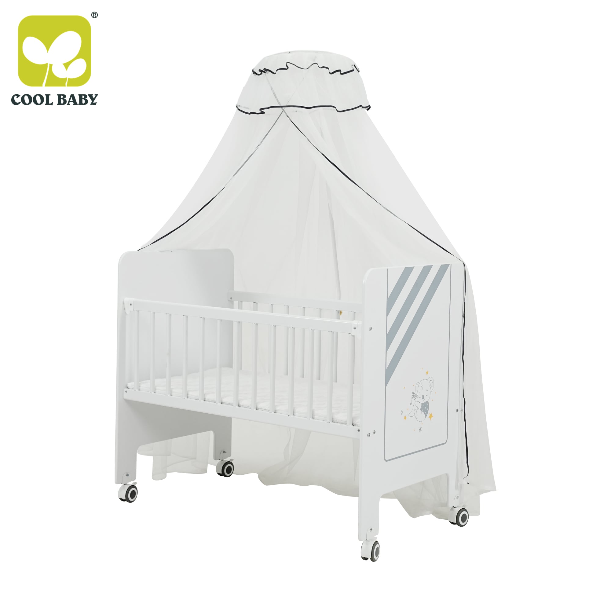 B2261 Cool Baby Newest Co-sleeping Baby Crib with Four Soundproof Wheels