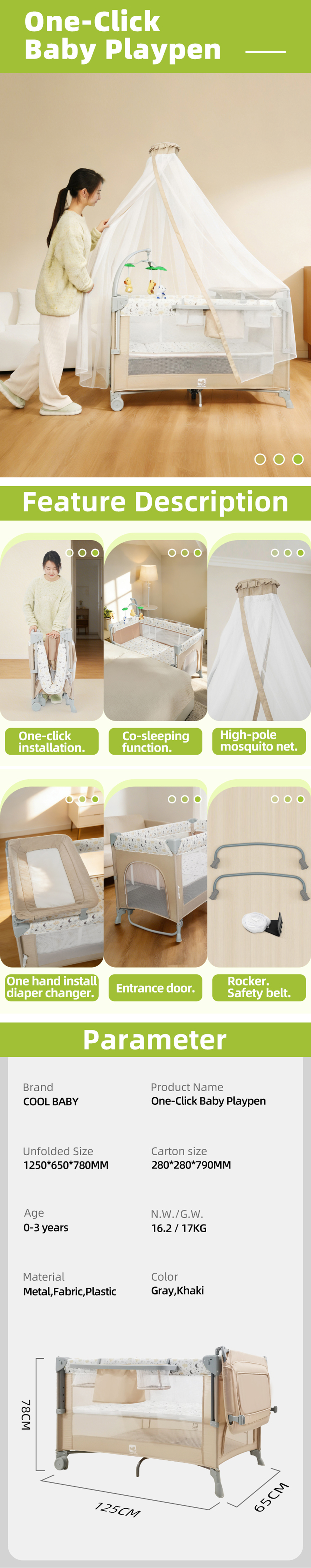 P916202 Cool Baby One-click Installation Sturdy Baby Play Yard With Breathable Mesh Walls