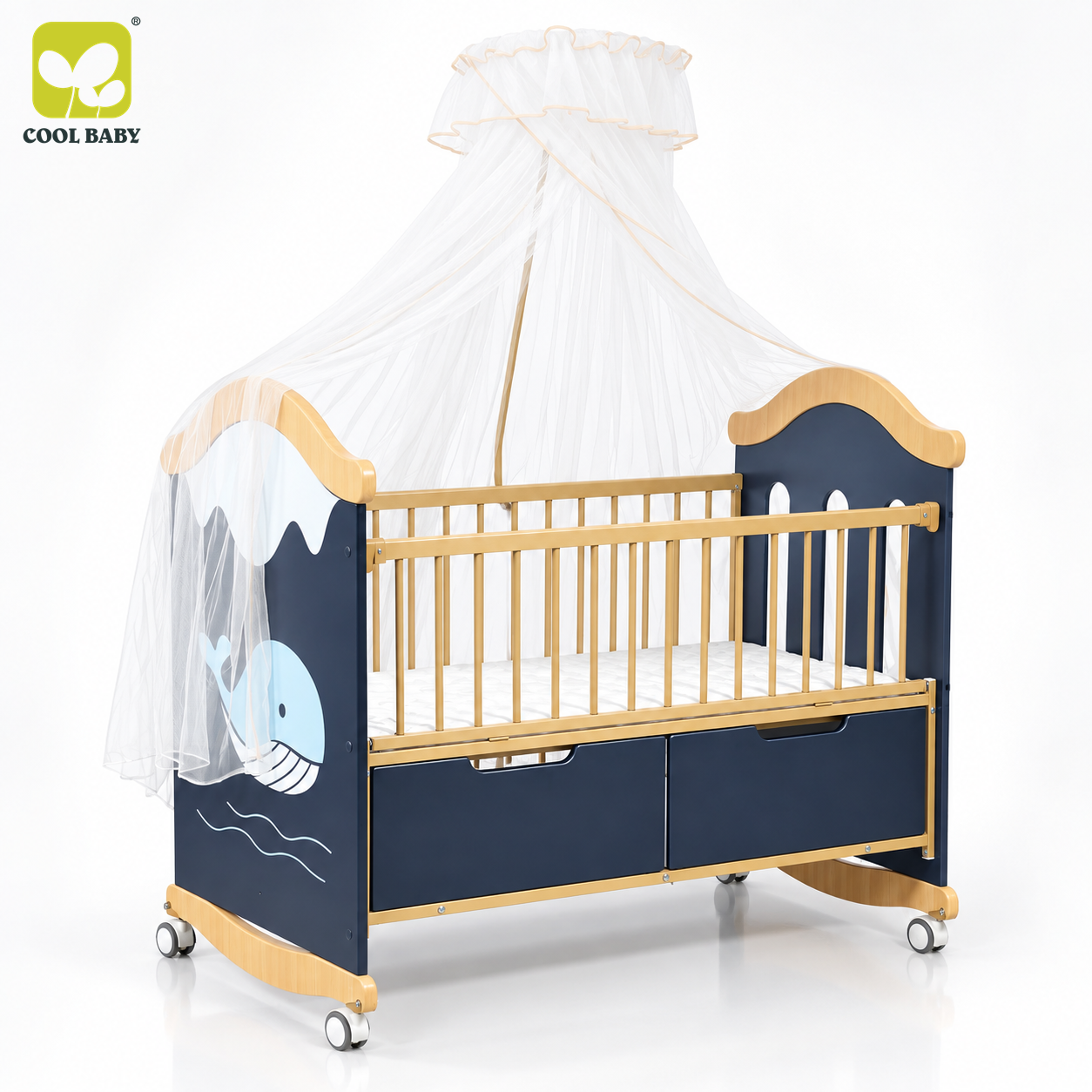 B4401 MDF Baby Crib with Rocking Function and Large Storage Drawer