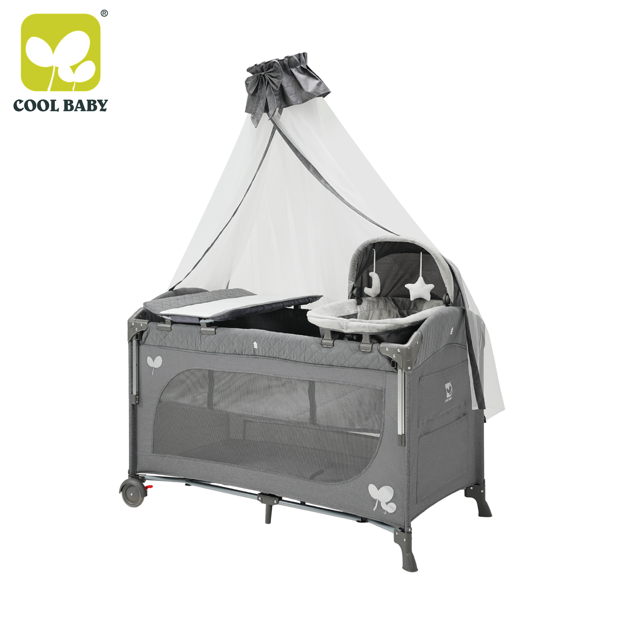 KDD11 Cool Baby High Quality Easy Folding Baby Travel Bed Baby Playpen with Modern Design and High-pole Mosquito Net