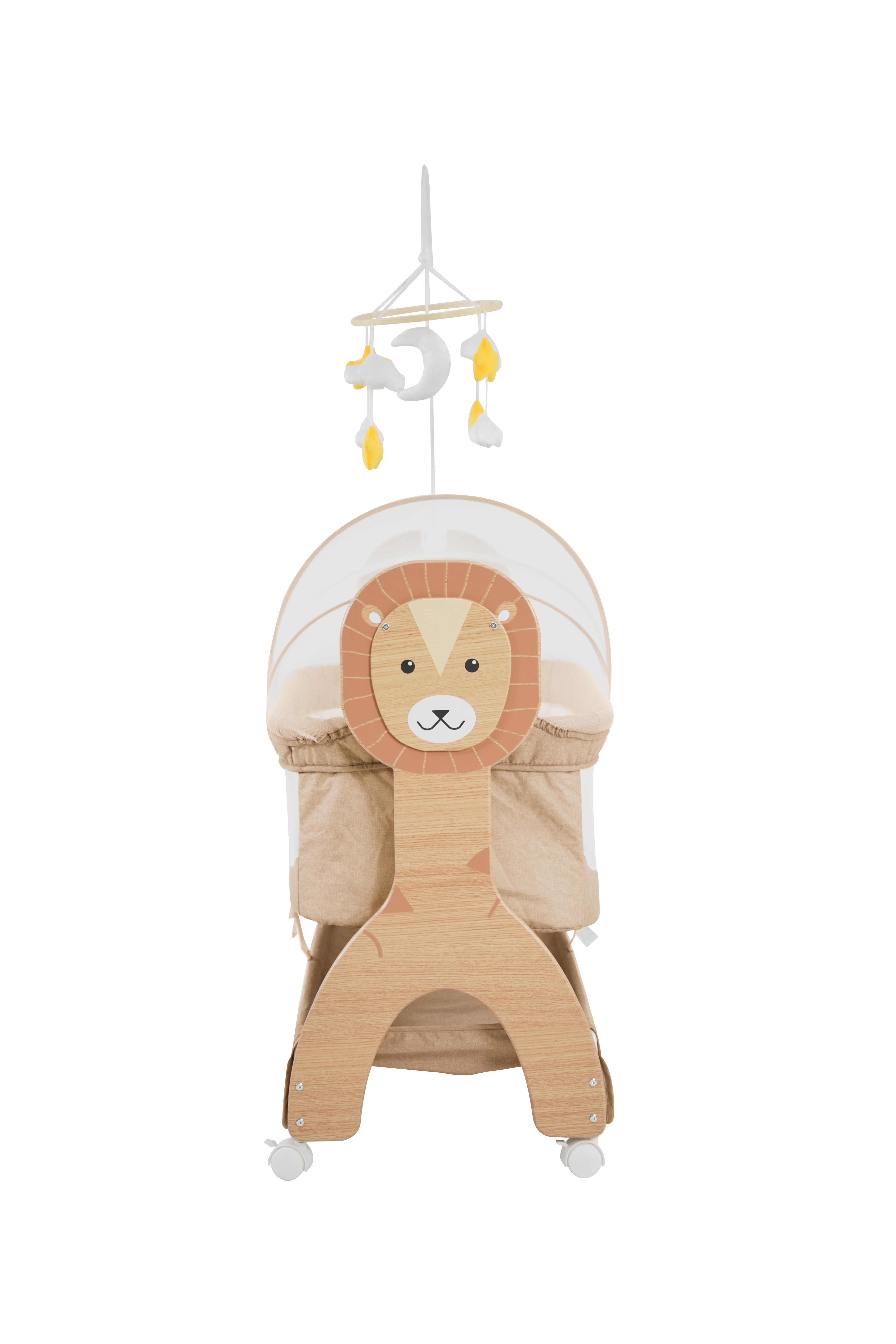 P1511D Cool Baby Newest Cute Lion Printing Auto Rocking Bed Electric Baby Swing details