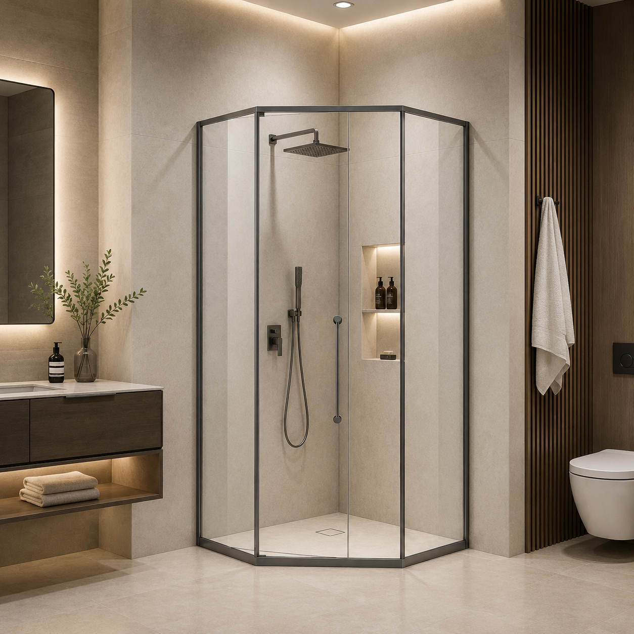 Neo-Angle Pivot Glass Shower Enclosure