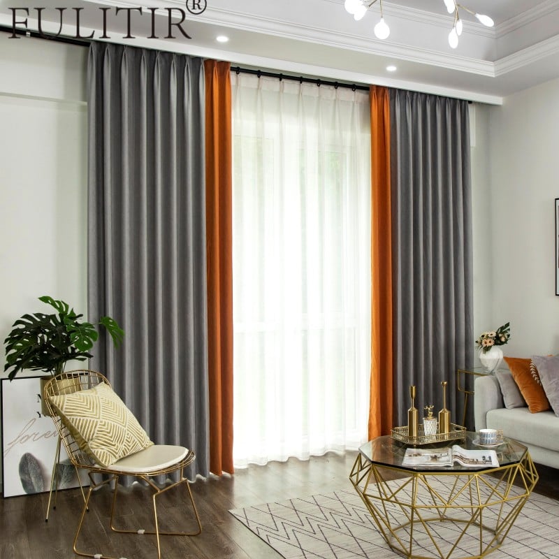 High-precision Gray-Yellow Combined Light-Shielding Curtain, Mute Track Design, Modern Minimalist Color-Blocked Curtain