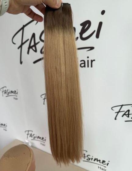 Dark blonde and rooted hair extension colors under neutral light