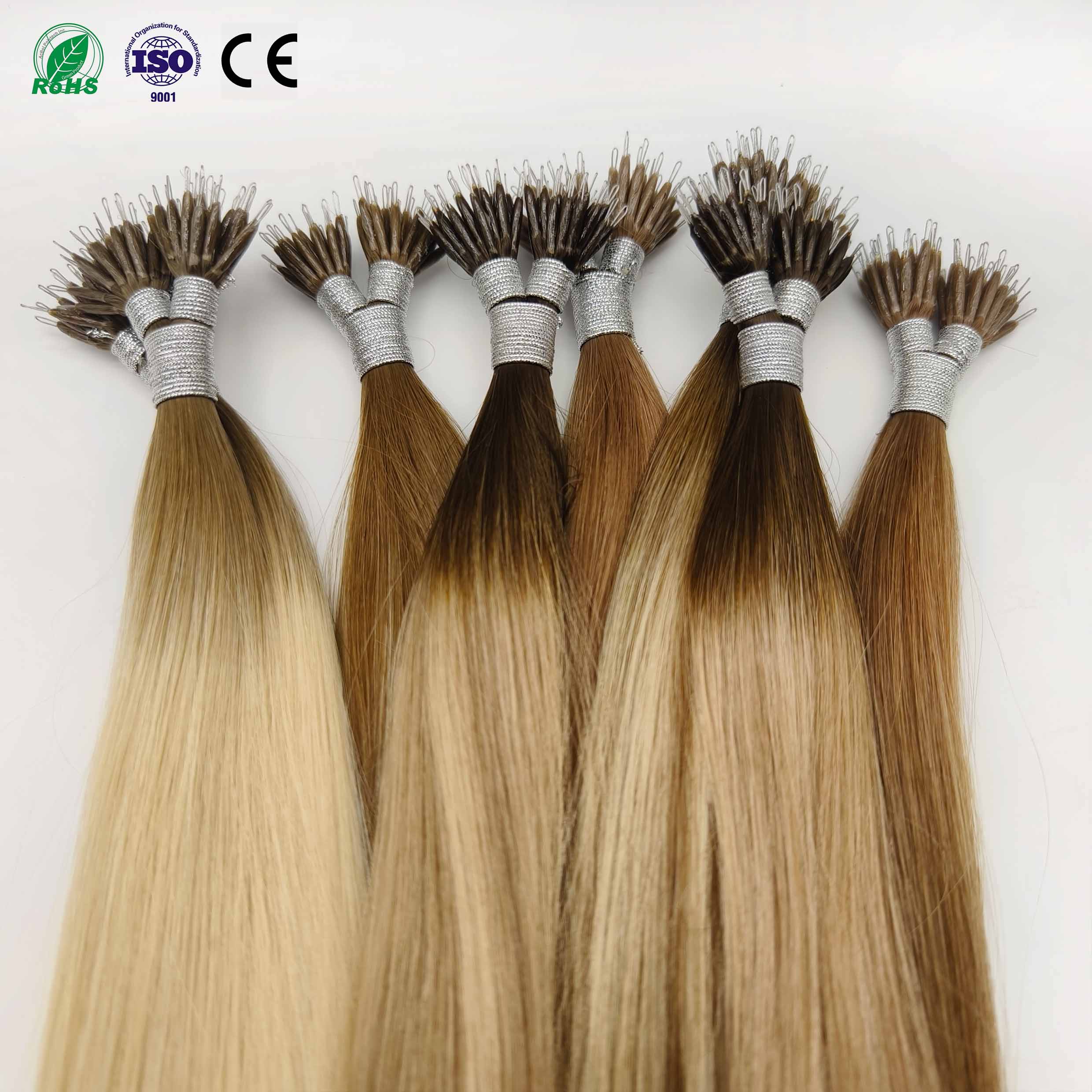 Factory Wholesale Micro Beads Real Human Unprocessed Full Cuticle Aligned Remy European Hair Nano Ring Hair Extensions