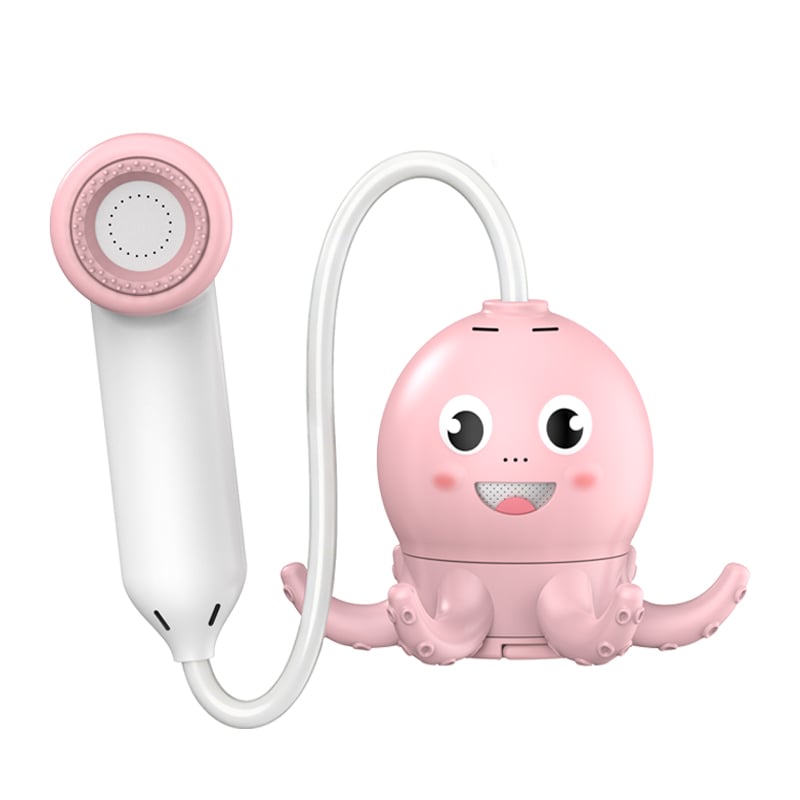 Kepala Pancuran Kanak-Kanak Berbentuk Sotong Silikon dengan Bulu Pijat, Mainan Semprotan Mandi Bayi Tahan Air yang Mudah Dibawa dan Boleh Dicas Semula untuk Kanak-Kanak