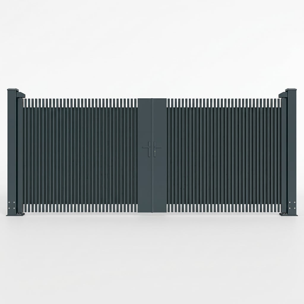 Full Privacy Aluminum Double Swing Auto Gate | Custom Driveway Gate with Decorative Slat Design