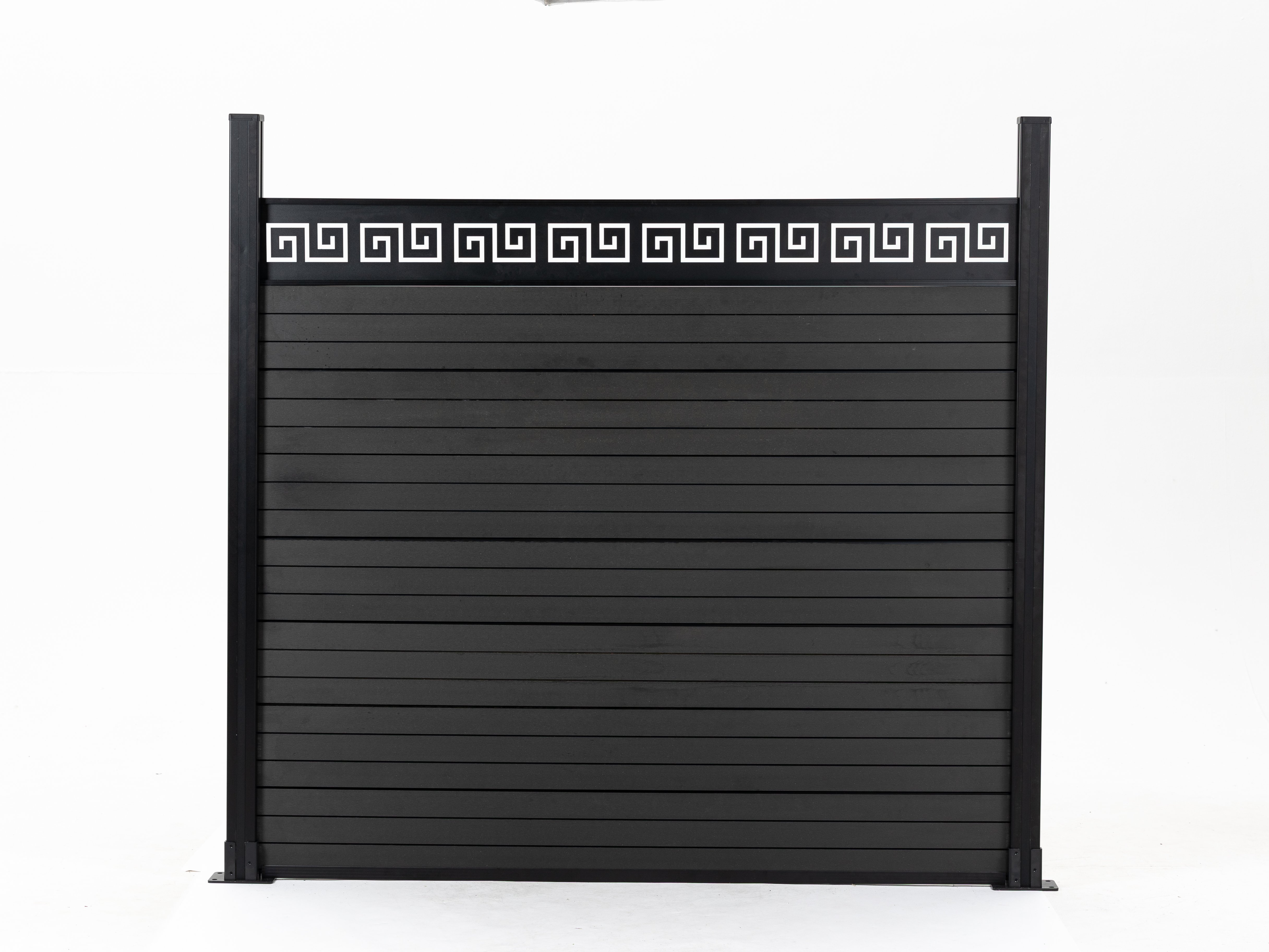 Black WPC Fence Panel – Modern Decorative Top Frame Composite Fence for Outdoor Use