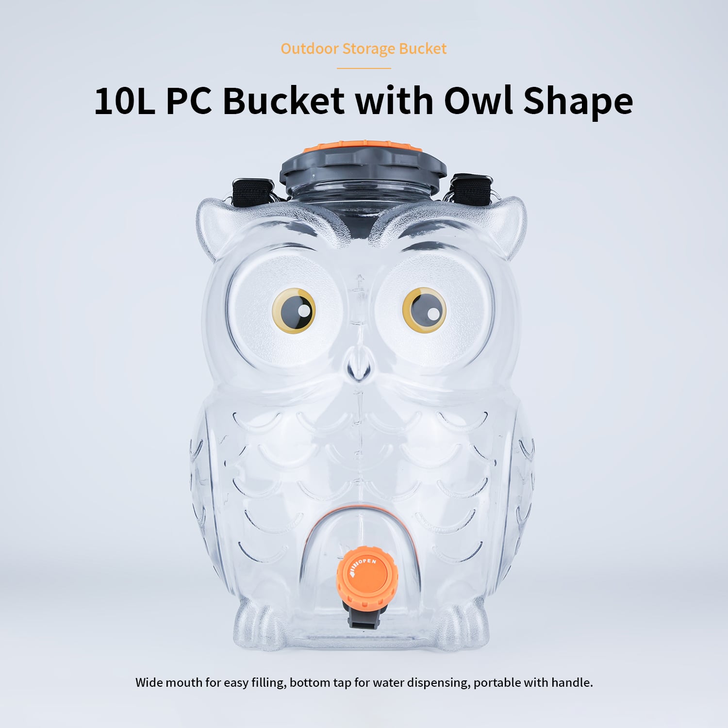 seau de stockage d’eau en polycarbonate en forme de hibou, capacité 10 L, récipient pour eau extérieur et automobile, conforme aux normes alimentaires