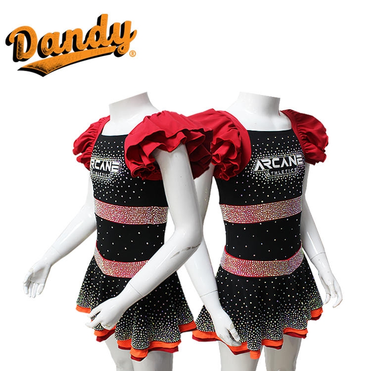 Latest Design Cheerleading Uniform Rhinestones OEM Cheer Crop top and skorts with Applique Logo