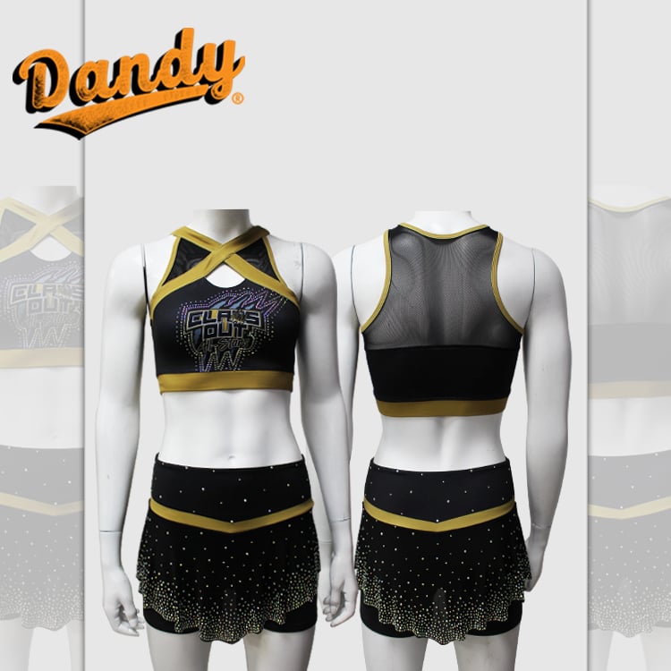 Nyhed tilpasset Cheer crop top og shorts fuld sublimation cheerleader træningstøj med strasssten