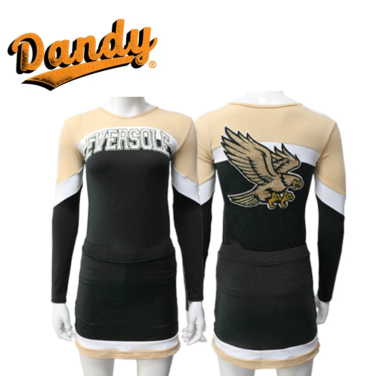 Unique Cheerleading Uniform – Girls Long Sleeve Top and Skirt, spandex,lycar,mystique, Available in Kids & Adult Sizes