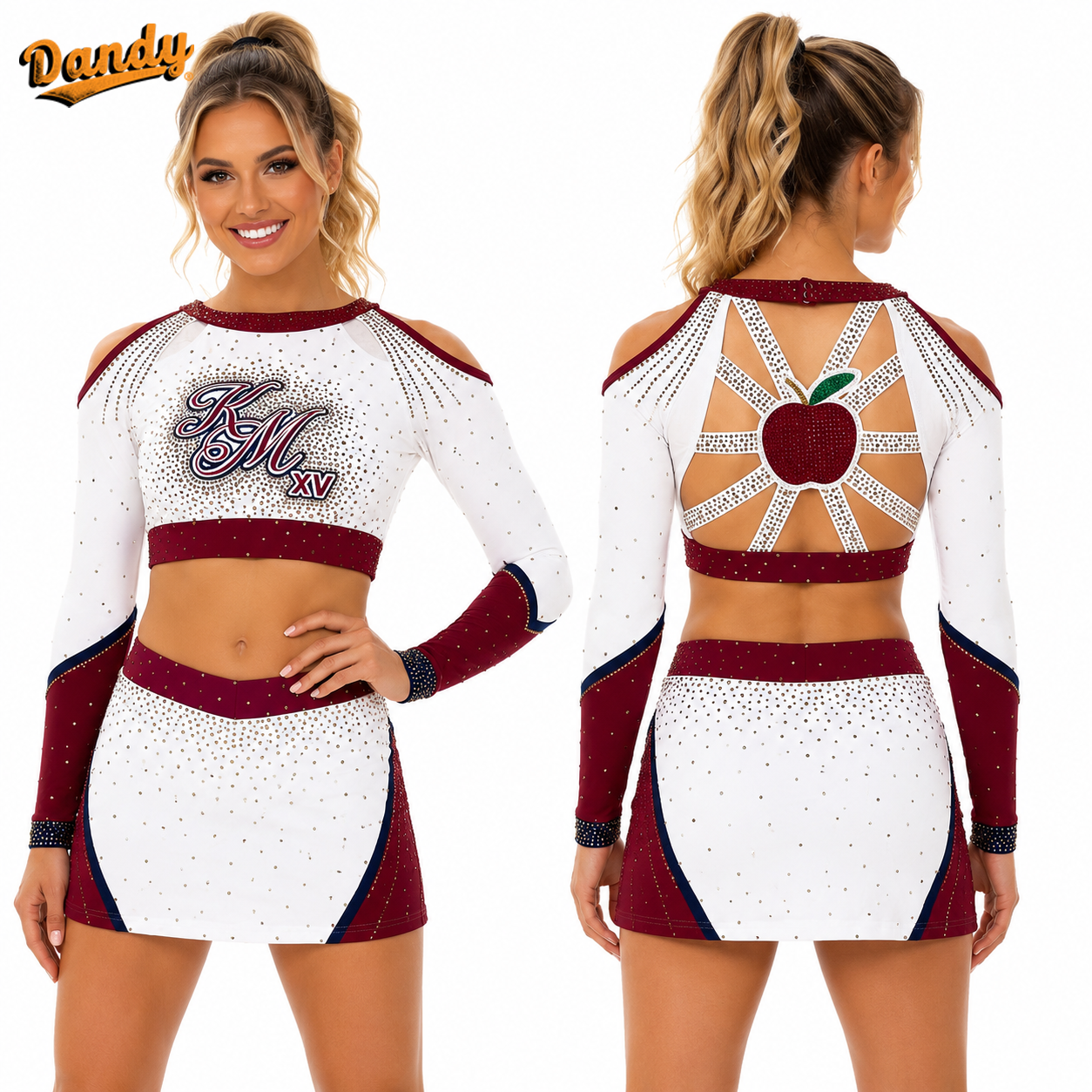 Wholesale Cheerleading Uniform Custom Rhinestone Crop Top and Skirts for Teams