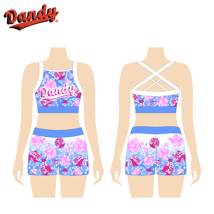 Chic cheer uniforms featuring glittery cropped tops and pleated skirts. Made with breathable, flexible fabric for active performance, combining youthful flair with coordinated team spirit.
