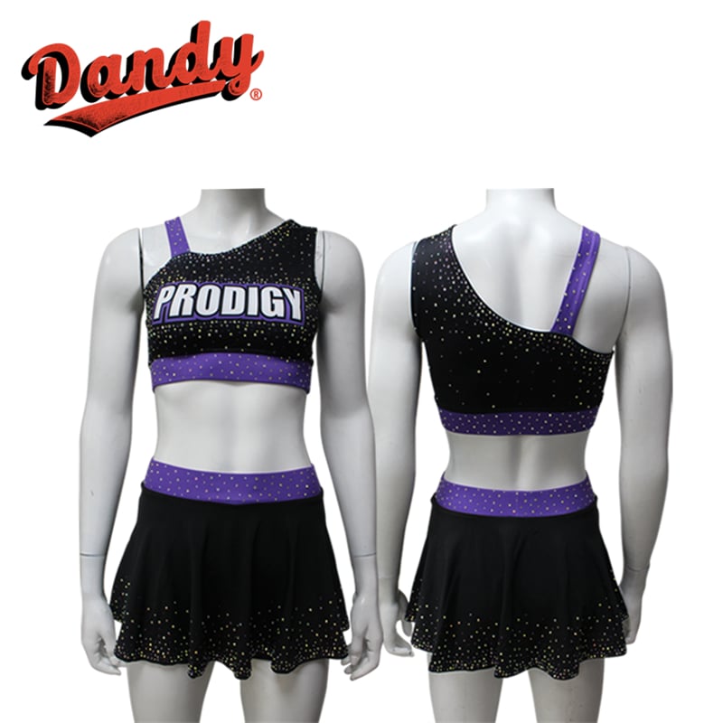 Custom Crop Top and Skirt Set – Stretch Metallic Cheer Training Outfit with Rhinestones & Mesh, Youth to Adult Sizes