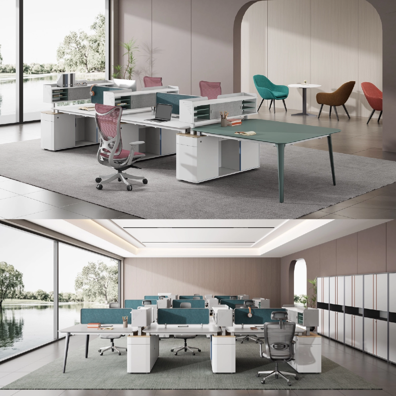 Bureau de poste de travail de bureau modulaire moderne pour 4 à 6 personnes, avec panneaux en bois