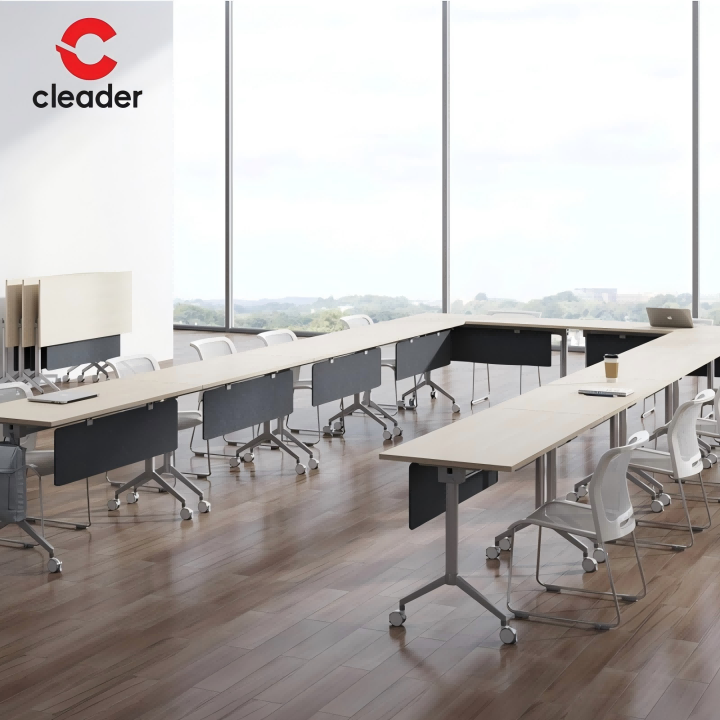 Modern Design Training Table with Wood Embossed Texture Flip Top Table-6(场景图）.png