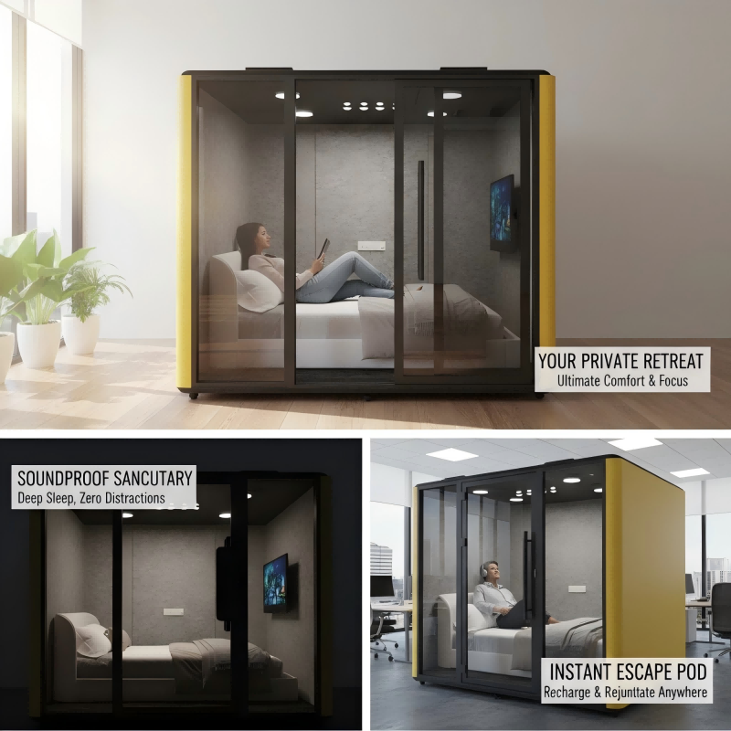 Kabin Tidur Pra-fabrikasi Pod Tidur Pintar Kedap Bunyi dan Mudah Alih