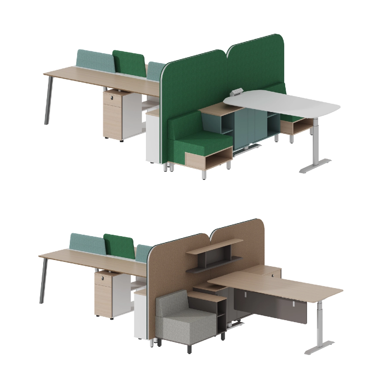 Scrivania moderna modulare in legno per ufficio, per 2 o 4 persone, postazione di coworking per spazi aperti