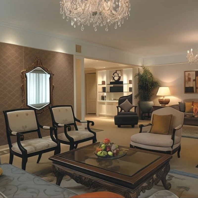 Lys luksus hotel lobby sofa reception område bord og stol kombination