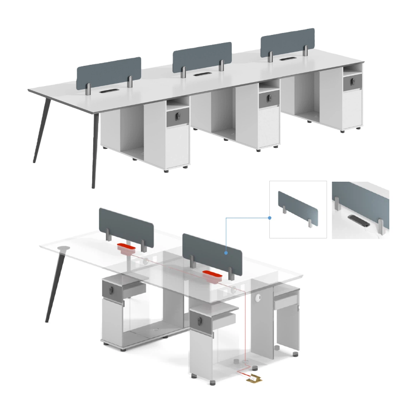 Modern ontwerp, standaardmaat, modulaire werkstationstafel voor 4–6 personen