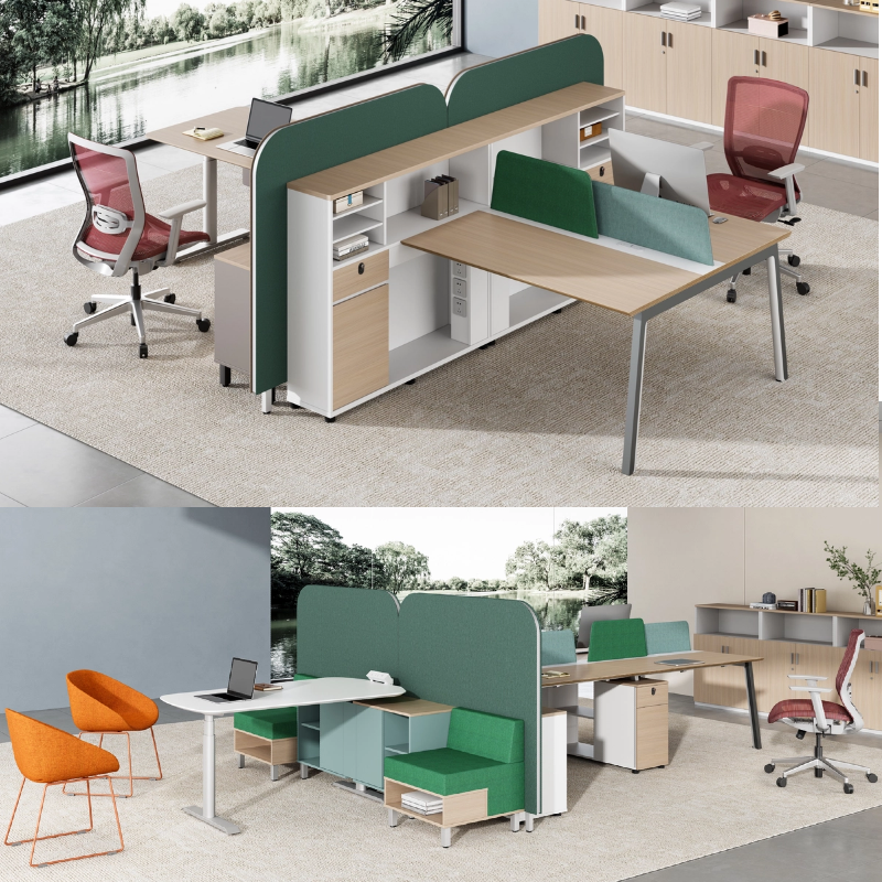 Scrivania moderna modulare in legno per ufficio, per 2 o 4 persone, postazione di coworking per spazi aperti