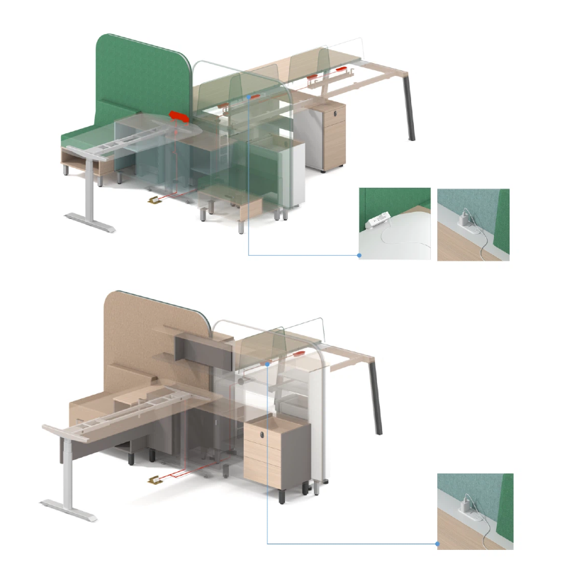 Scrivania moderna modulare in legno per ufficio, per 2 o 4 persone, postazione di coworking per spazi aperti